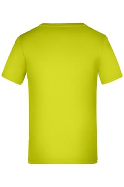 A bright lime green T-shirt with a crew neckline and short sleeves. The shirt has a logo on the back.