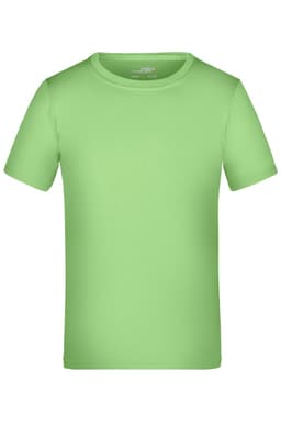 A short-sleeved, bright green T-shirt with a crew neck and no visible branding.
