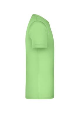 A light green t-shirt with short sleeves, featuring a logo on the side.