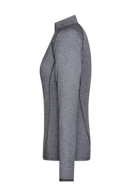 A ladies' sports shirt in grey with long sleeves and a fitted design, featuring a logo.