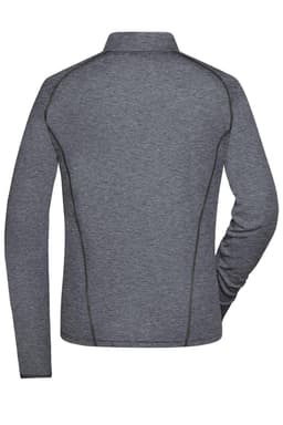 A ladies' sports shirt in grey, featuring a fitted design and a logo on the back.