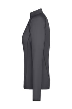 A ladies' long-sleeve sports shirt in dark grey with a fitted design and a subtle logo.