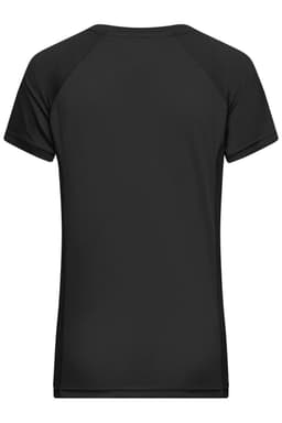 A black Ladies Sports-T featuring a classic T-shirt design and a logo on the back.