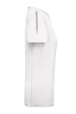 A white Ladies Sports-T featuring a slim fit and short sleeves, with a subtle logo detail on the side.