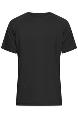 A black men's T-shirt with raglan sleeves, featuring a logo on the front.