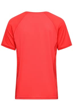 A red men's T-shirt with short sleeves and a sleek design. The back features a logo.