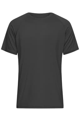 A black men's sports T-shirt with short sleeves and a simple design. It features a logo on the front.
