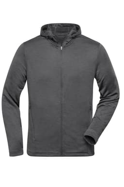 A men's sports zip hoodie in a solid grey colour, featuring a zip front and a hood. It has pockets and a logo.