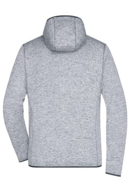 A grey knitted fleece hoodie with a hood, showing the back view and a simple design.