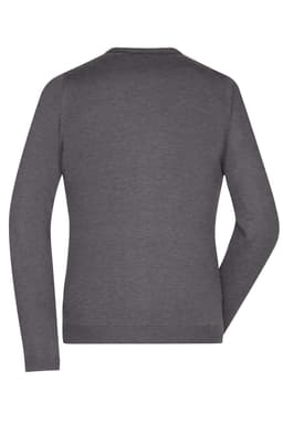 A grey ladies V-neck cardigan, displayed from the back, featuring long sleeves and a fitted design.