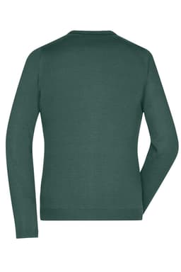 A green ladies v-neck cardigan with long sleeves and a simple design, featuring a logo.