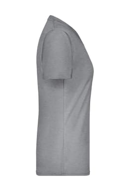 A grey T-shirt with a fitted design and short sleeves, featuring a logo on the front.