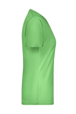 A green ladies' T-shirt with a fitted design. The shirt features short sleeves and a branding logo.