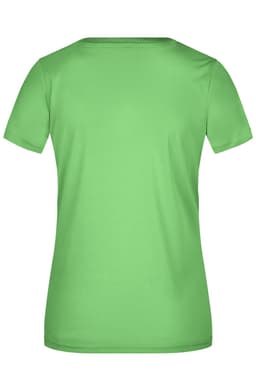 A green women's t-shirt with a short sleeve and a soft, smooth finish, featuring a logo on the back.