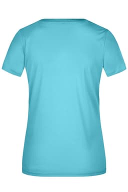 A turquoise short-sleeved active t-shirt with a smooth fabric texture and a simple design. It features a logo.