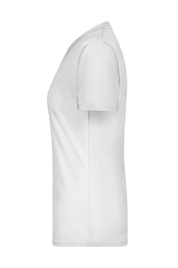 A white Ladies Active-V T-shirt with short sleeves and a fitted design. It features a logo.