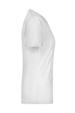 A white Ladies Active-V T-shirt with short sleeves and a fitted design, featuring a logo.