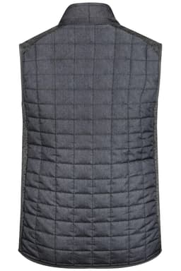 A men's knitted hybrid vest in a dark grey colour, featuring a quilted design and no sleeves.