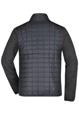 A men's knitted hybrid jacket featuring a quilted dark grey front and contrasting grey sleeves. It includes a brand logo.
