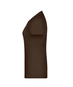A brown women's t-shirt with a fitted design and short sleeves. It features a logo.