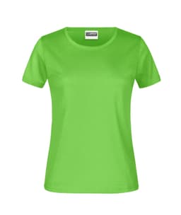 A green women's t-shirt with a round neckline and short sleeves, featuring a logo.