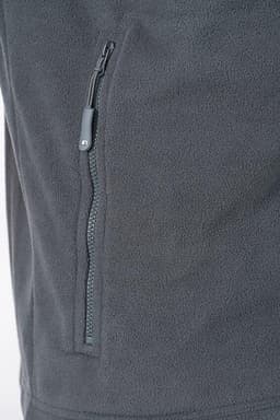 A grey ladies' polar fleece jacket featuring a zippered pocket on the side. It has a soft, textured fabric.