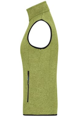 A green knitted fleece vest featuring a high collar and a side zip pocket. The design is sleeveless with a fitted silhouette.