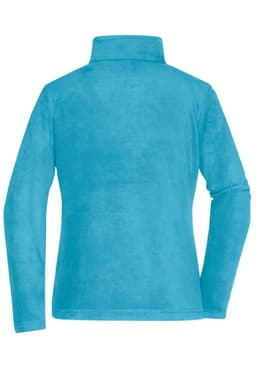 A ladies' fleece jacket in a bright turquoise colour, featuring a high collar and a soft texture.