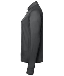 A ladies' half-zip sports shirt in black, featuring long sleeves and a sleek design. Includes a logo.