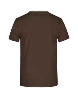 A brown T-shirt featuring a plain back design and a logo on the side.