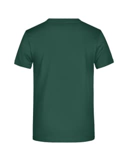 A green T-shirt featuring a plain back design with a logo on the upper part.