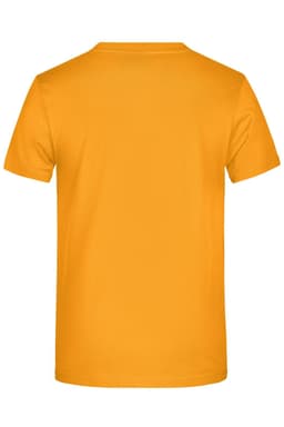 A plain yellow T-shirt featuring a standard crew neck and short sleeves, with a logo on the back.