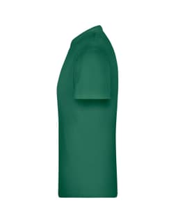 A green T-shirt with short sleeves displayed from the side. It features a logo.