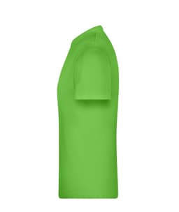 A bright green T-shirt with short sleeves featuring a logo.