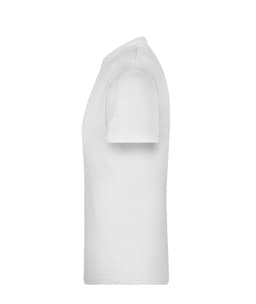 A plain white T-shirt displayed from the side, featuring a standard fit. The shirt includes a logo or branding.