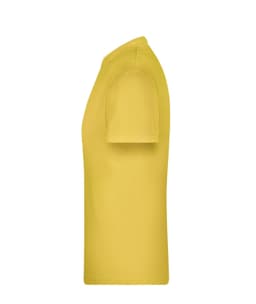 A yellow T-shirt with short sleeves and a standard fit. It features a logo on the chest area.