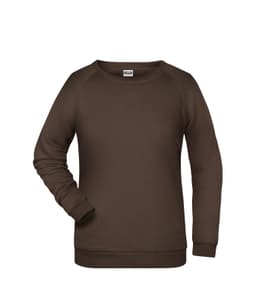 A brown ladies' sweatshirt with a classic design and a logo on the chest area.