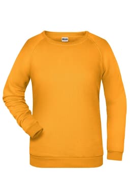 A yellow jumper with a classic crew neck and raglan sleeves. It features a logo on the front.