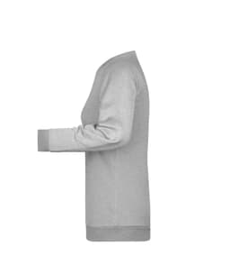 A grey ladies' sweatshirt featuring long sleeves and a relaxed fit. Includes a logo on the design.