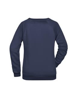 A navy blue ladies' sweatshirt with a simple design and a branded logo at the back.