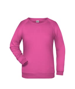 A pink jumper with long sleeves and a crew neckline. It features a logo on the front.