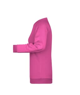 A pink ladies' jumper with long sleeves and a fitted neckline, featuring a ribbed cuff and hem.