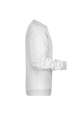 A grey men's promotional sweatshirt featuring a ribbed cuff and hem, with a branding logo present.