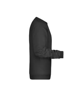 A men's black promotional sweatshirt with a crew neck and long sleeves, featuring a logo.
