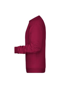 A maroon men's jumper with long sleeves and a round neckline, featuring a branding logo.