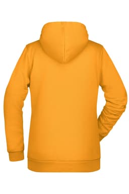 A yellow hoodie featuring a standard design with a hood and long sleeves. Includes a logo on the front.