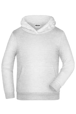 A light grey men's hoodie featuring a front pocket and a drawstring hood, with a small logo on the label.