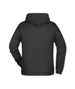 A black men's hoodie featuring a classic design and a hood, with no visible branding.