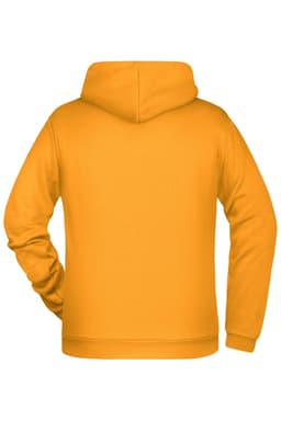 A men's hoodie in bright yellow with a hood, showcasing a plain back design.