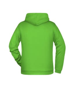 A green men's hoodie with a hood and long sleeves, featuring a plain back design.